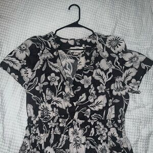 Anthropologie Black and White Floral Somerset Blouse